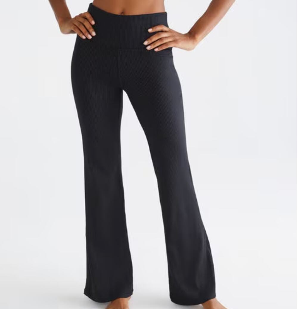 Aersopostale High-Rise Ribbed Flare Leggings Black Casual Loungewear Comfy Sz L